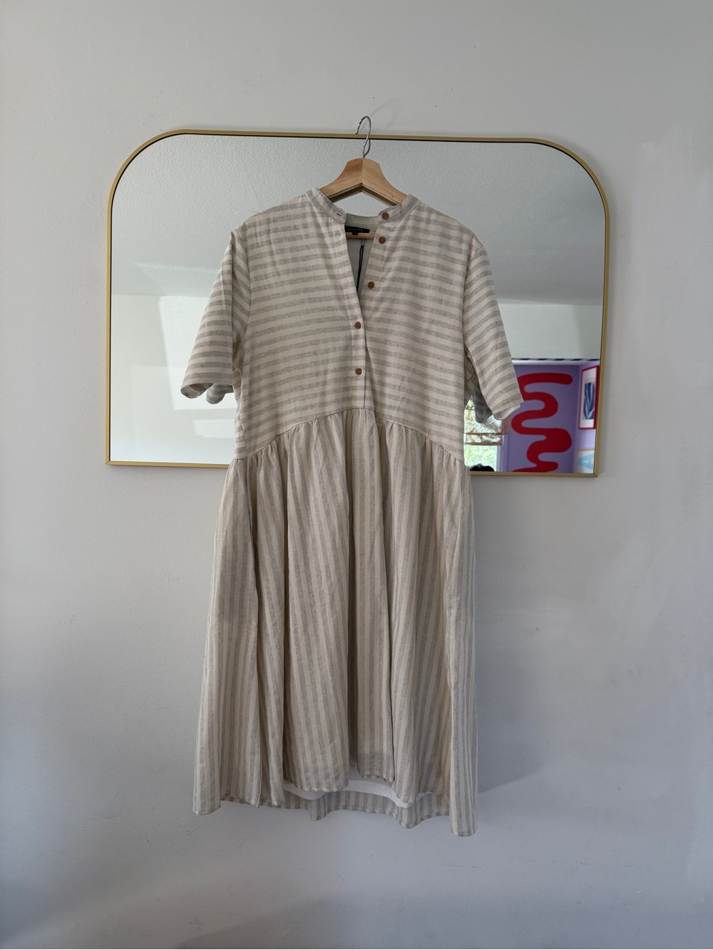 Roolee Cream Striped Midi Dress